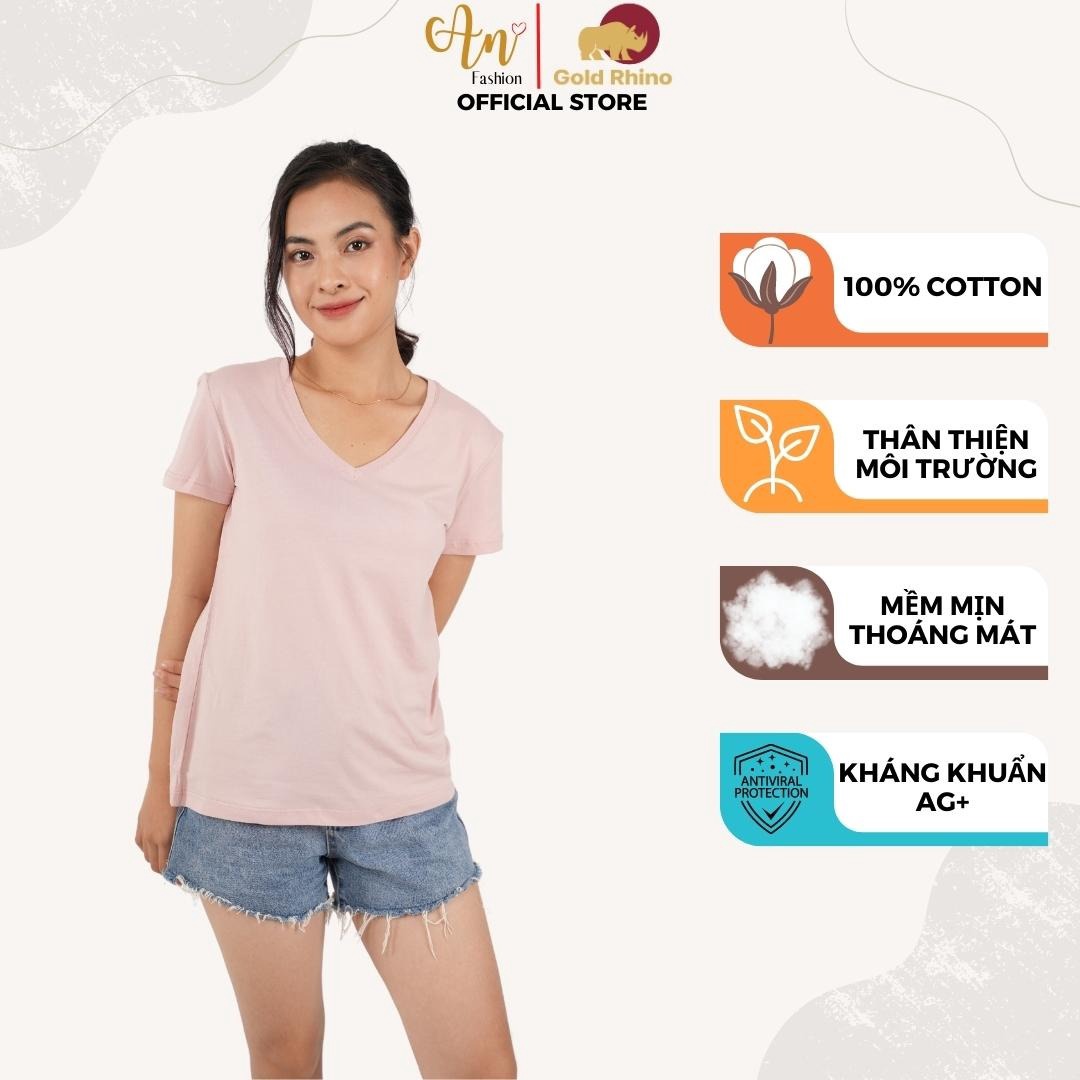 Áo Thun Nữ Cổ Tim Hồng Jp 100% Cotton Cao Cấp - Gold Rhino