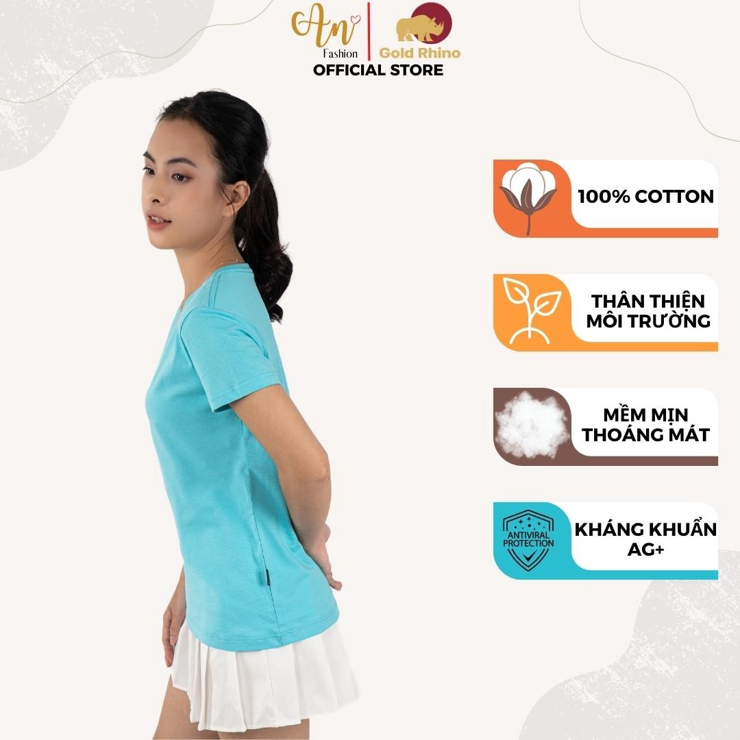 Áo Thun Nữ Cổ Tim Xanh Ngọc 100% Cotton Cao Cấp - Gold Rhino