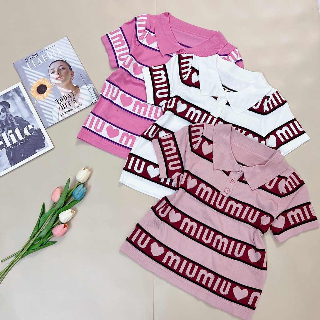 Alternative view of Áo Len Montoghi Cổ Bẻ Họa Tiết Kẻ Sọc Chữ Mm Siêu Xinh Sldca172 - Diepchi Fashion