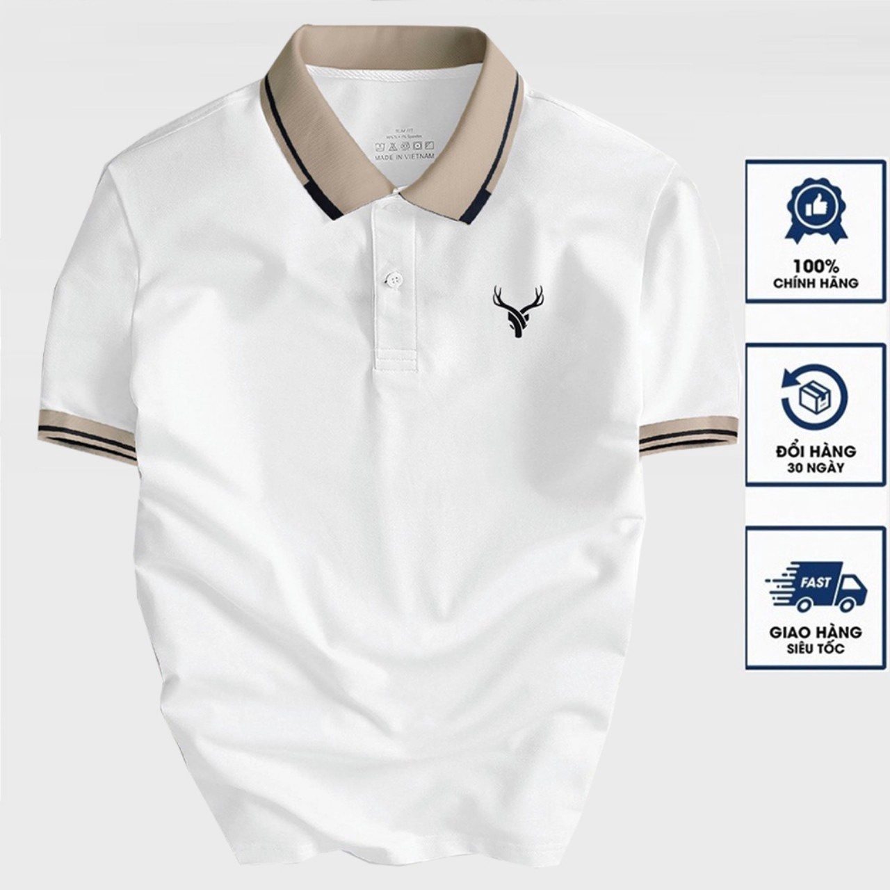Áo Thun Polo Cổ Bẻ Thêu Logo Sừng Hươu Vải Thun Cotton Co Giãn 4 Chiều Cực Sang Trọng - Lê Phương Boutique