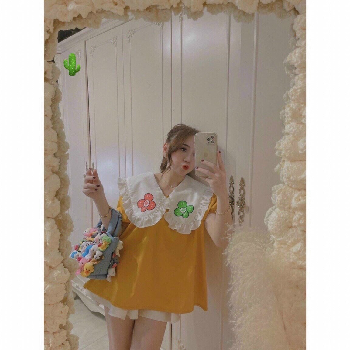 Alternative view of Áo Nữ Babydoll Cổ Bèo Hoa Vải Kate - Ausa House
