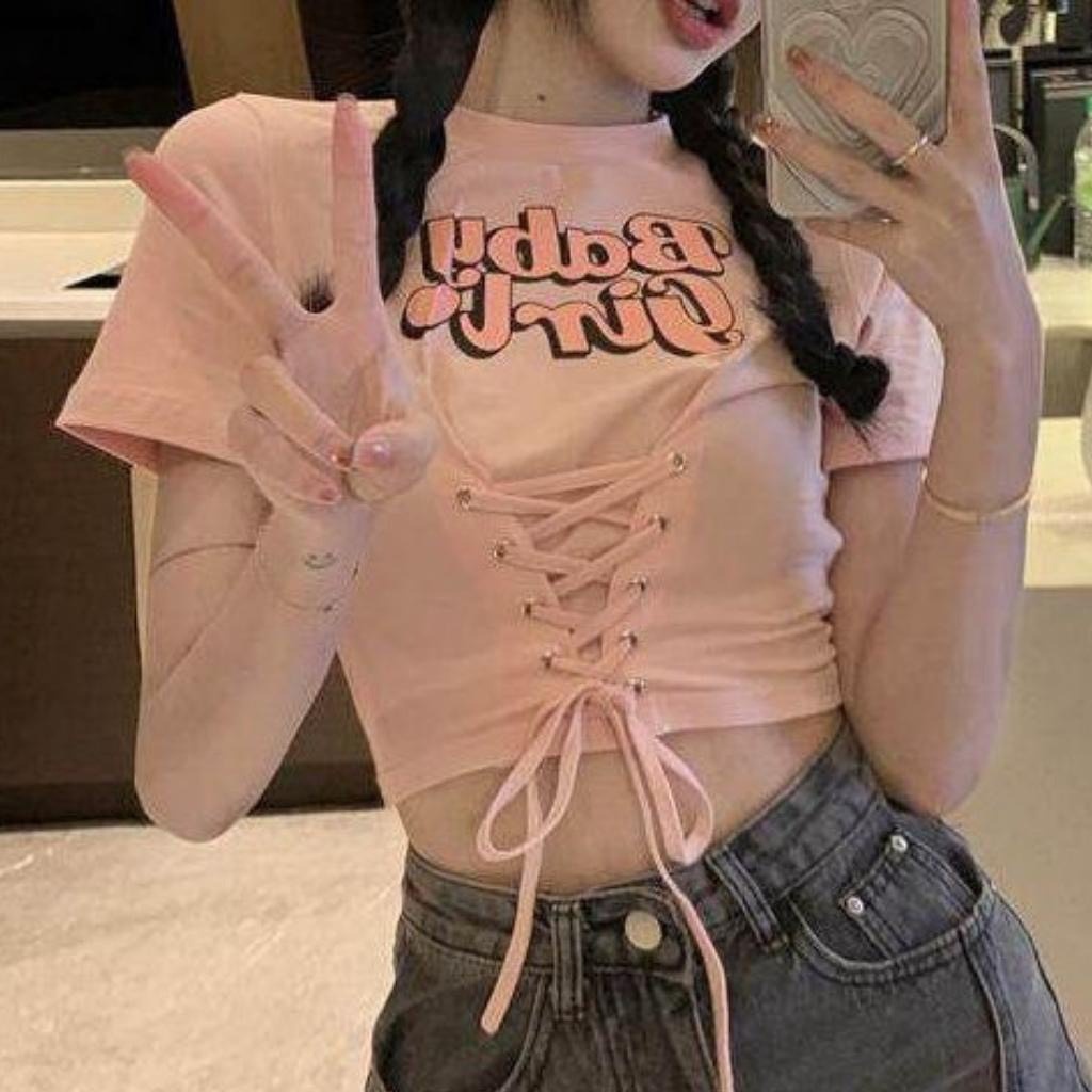 Alternative view of Áo Crotop Baby Đan Trước Cổ Tròn Tay Ngắn Ôm Body Ug839 - Nana House