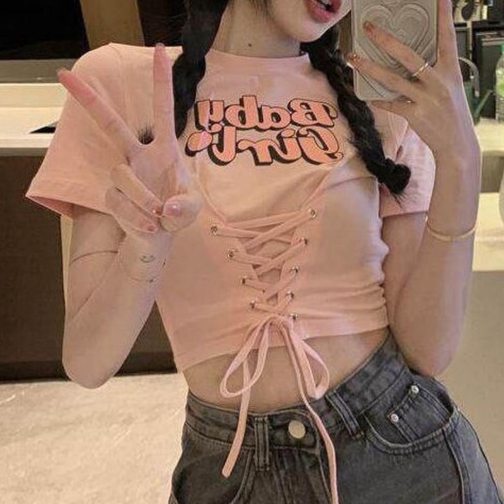 Alternative view of Áo Crotop Baby Đan Trước Cổ Tròn Tay Ngắn Ôm Body Sa88 - Sam Store