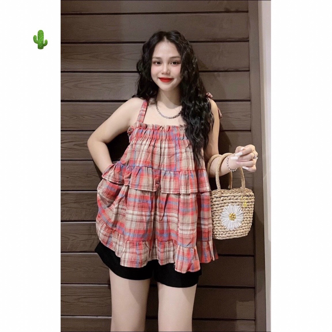 Áo Nữ Baby Doll Kẻ Caro Thắt Nơ Cột Vai - Ausa House