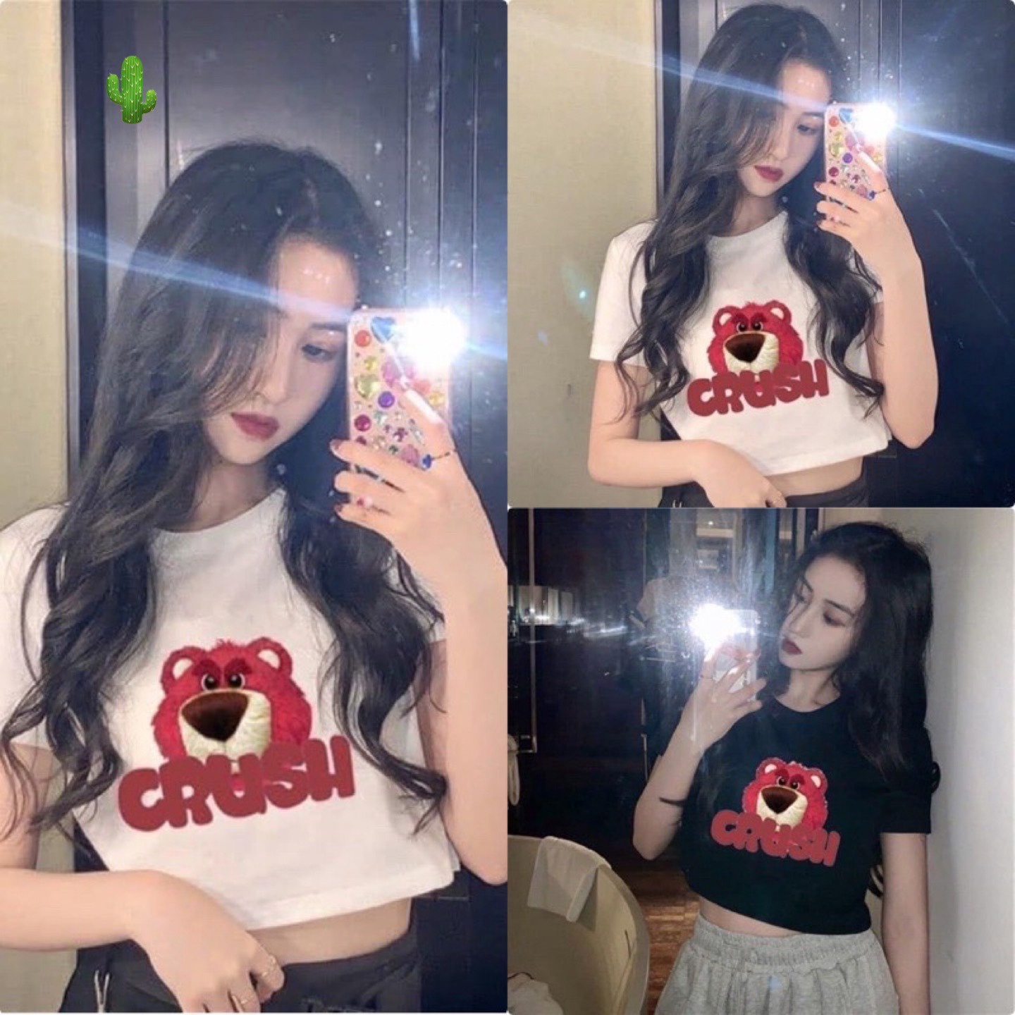Alternative view of Áo Thun Nữ Croptop Cổ Tròn Tay Ngắn Gấu Hồng Crush - Ausa House