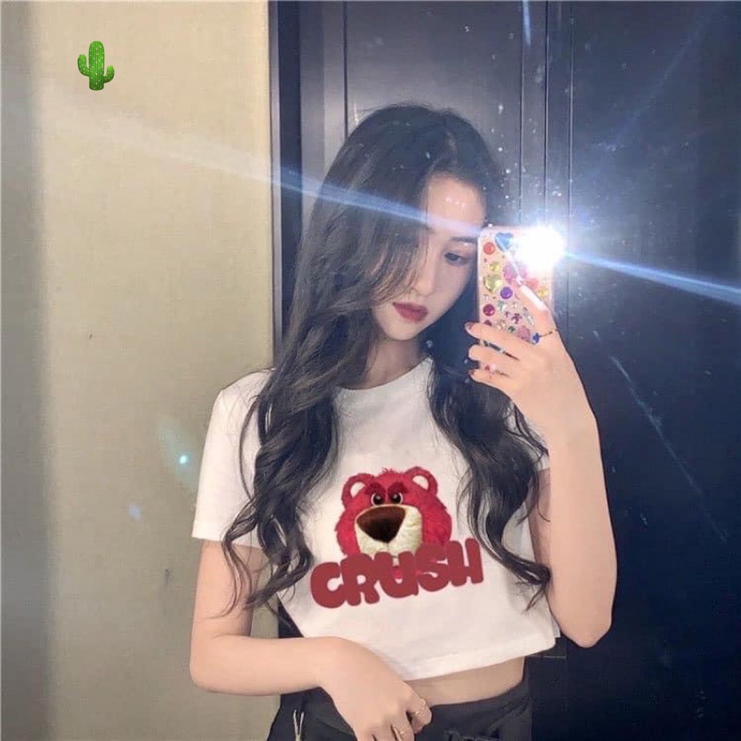 Áo Thun Nữ Croptop Cổ Tròn Tay Ngắn Gấu Hồng Crush - Ausa House
