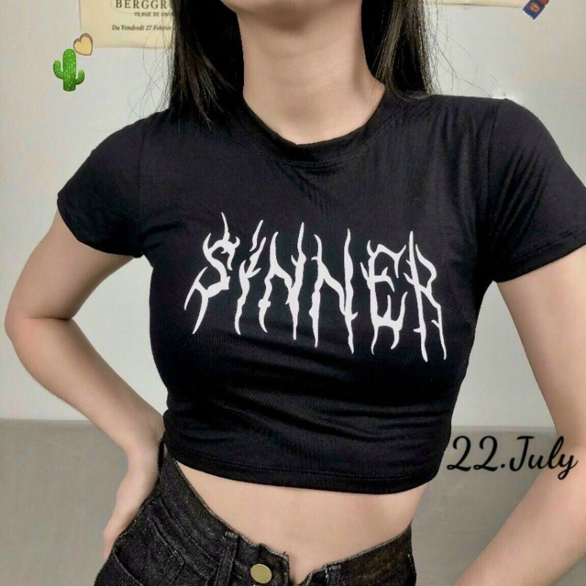 Áo Thun Nữ Croptop Cổ Tròn Tay Ngắn Sinner - Ausa House