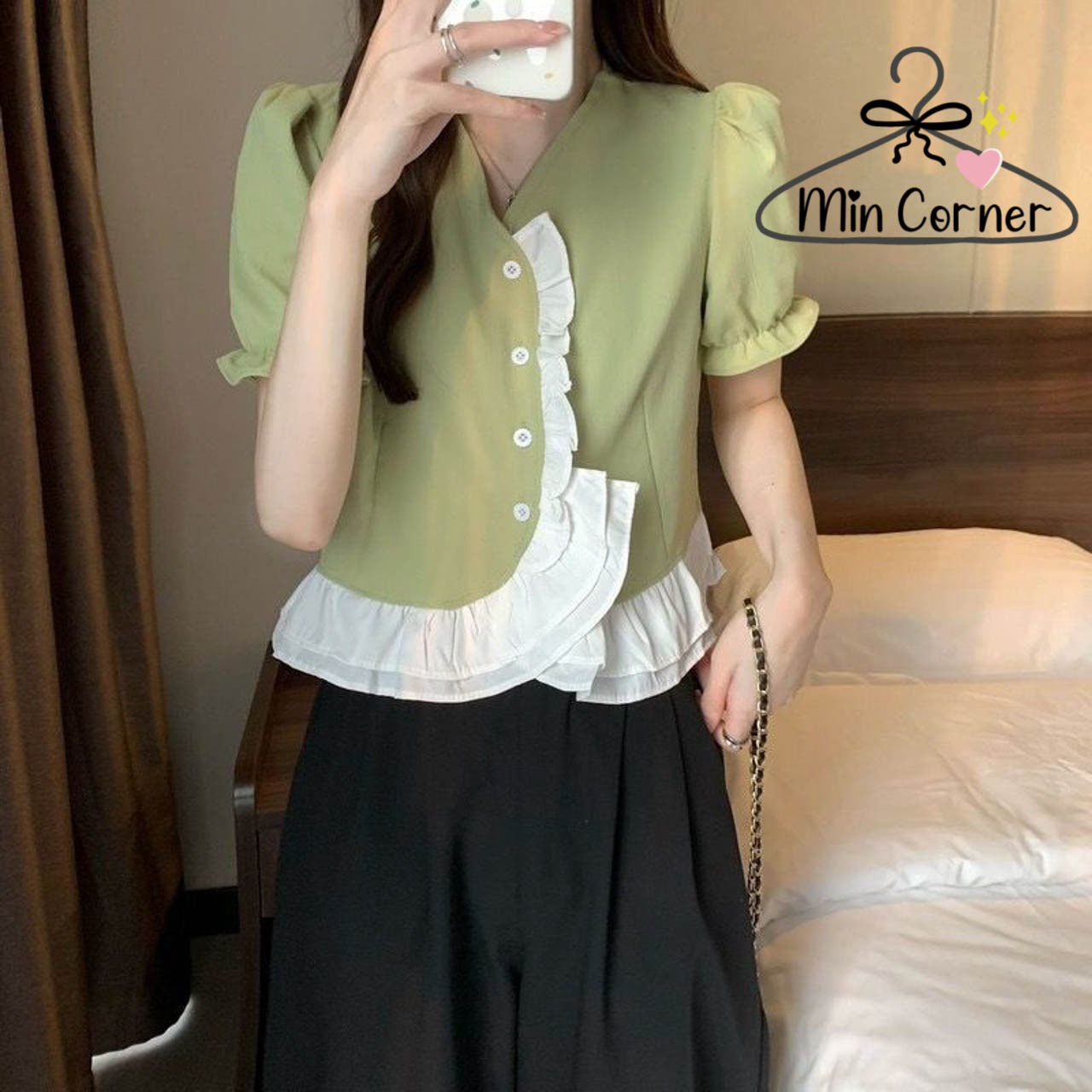 Alternative view of Áo Cổ Tim Phối Nút Ngọc Phối Bèo Ms78 - Min Corner