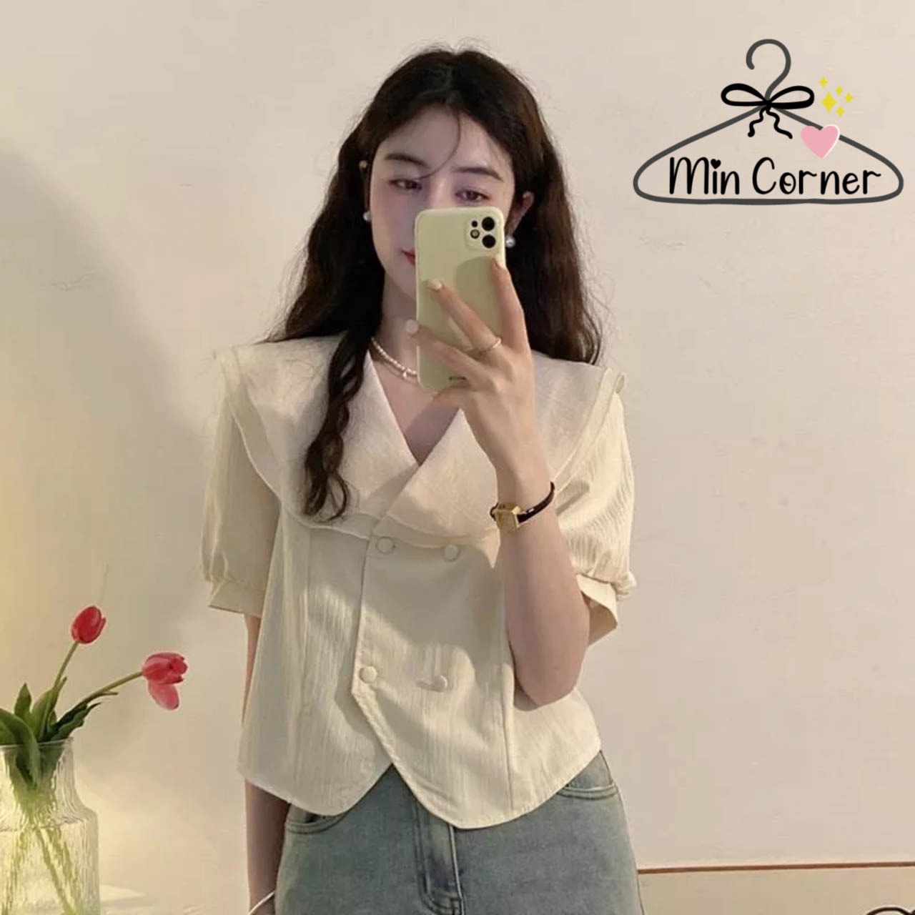 Alternative view of Áo Kiểu Phối Bèo Cổ Nút Bọc Cá Tính Thời Trang Ms79 - Min Corner
