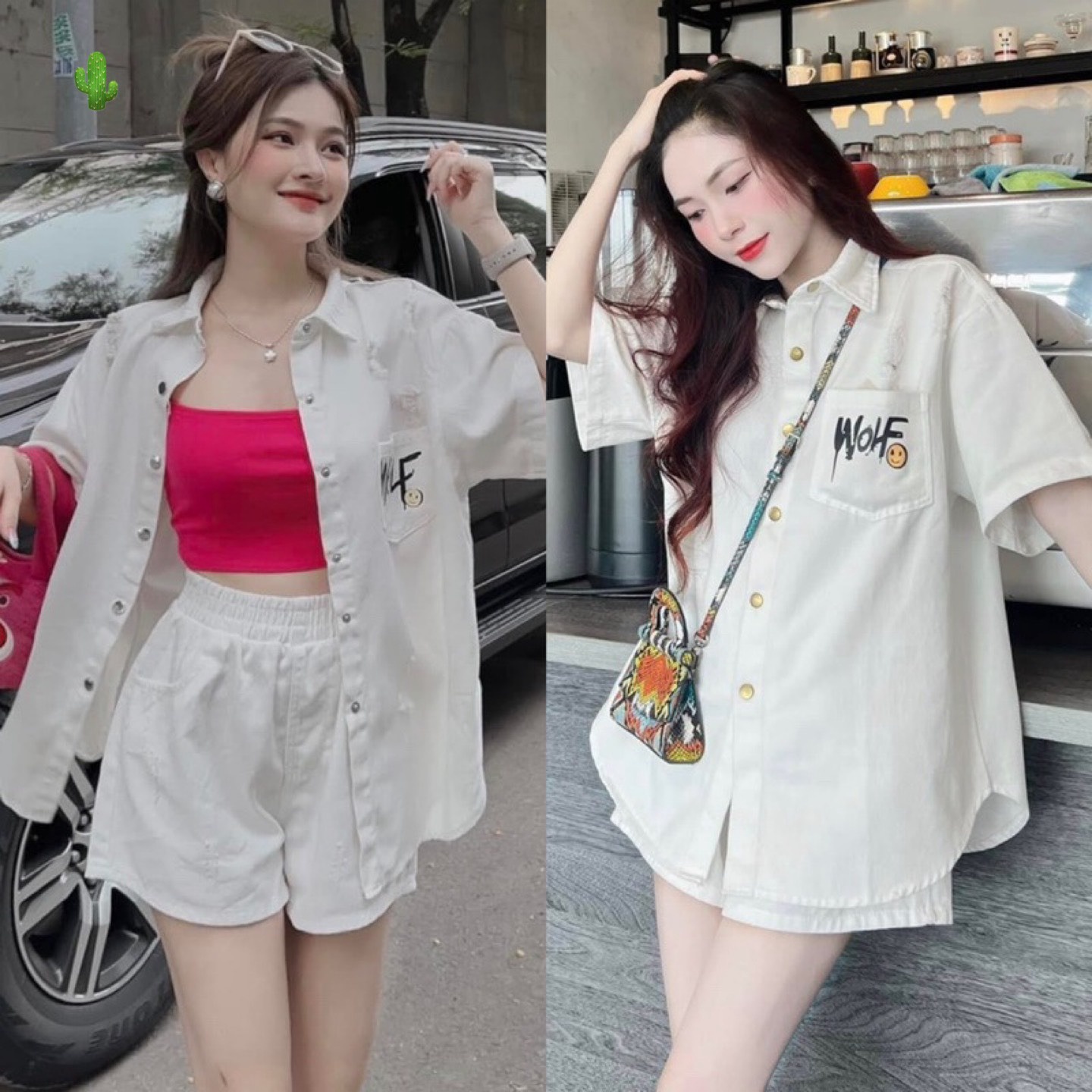 Set Đồ Nữ 3 Món Áo Sơ Mi Quần Short Áo Thun Nữ Vải Kate - Ausa House
