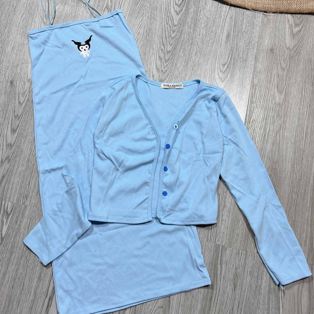 Set Đồ Nữ Áo Thun Dài Tay Phối Đầm Body 2 Dây - Ausa House
