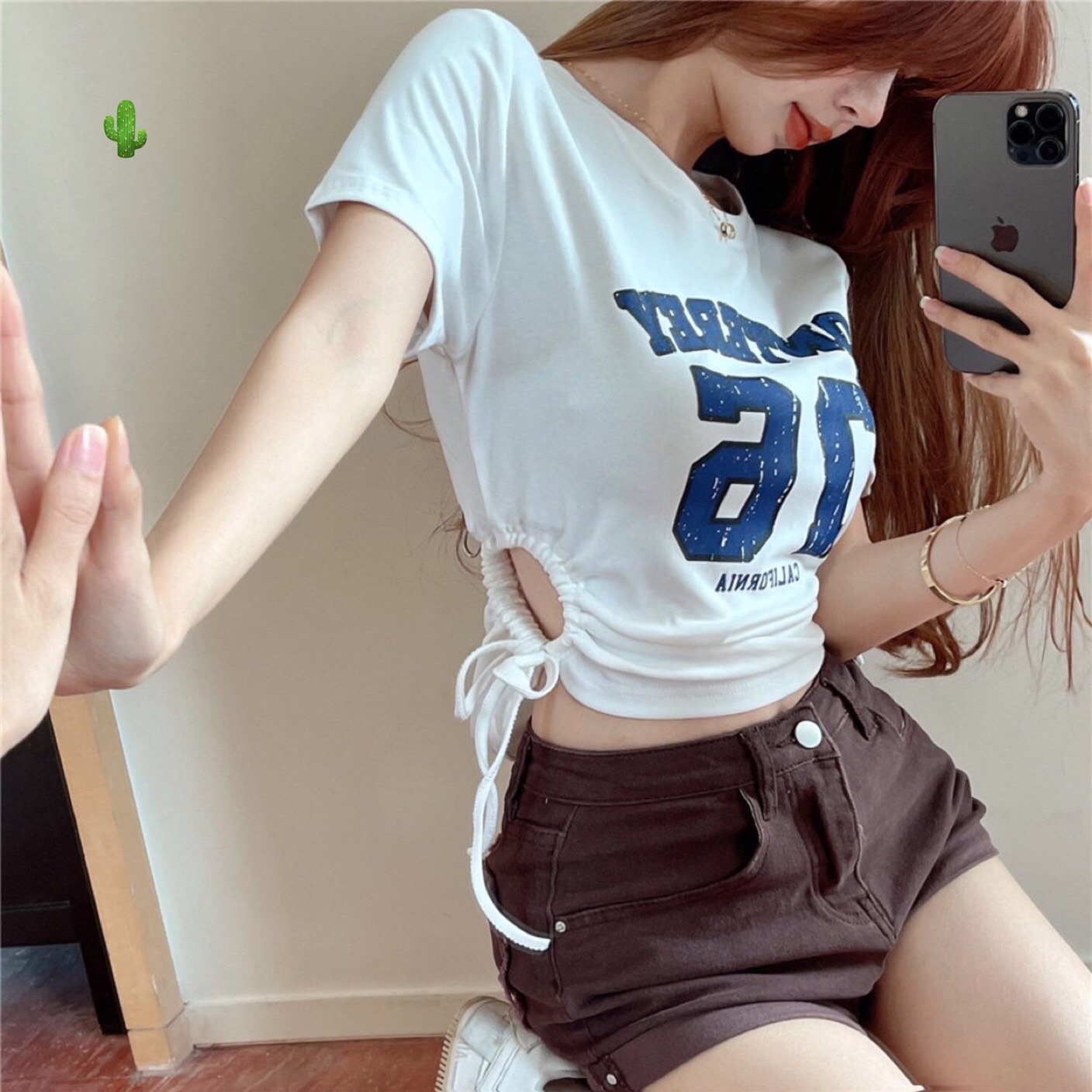 Alternative view of Áo Thun Nữ Croptop Cổ Tròn Tay Ngắn Dây Rút Eo 76 - Ausa House