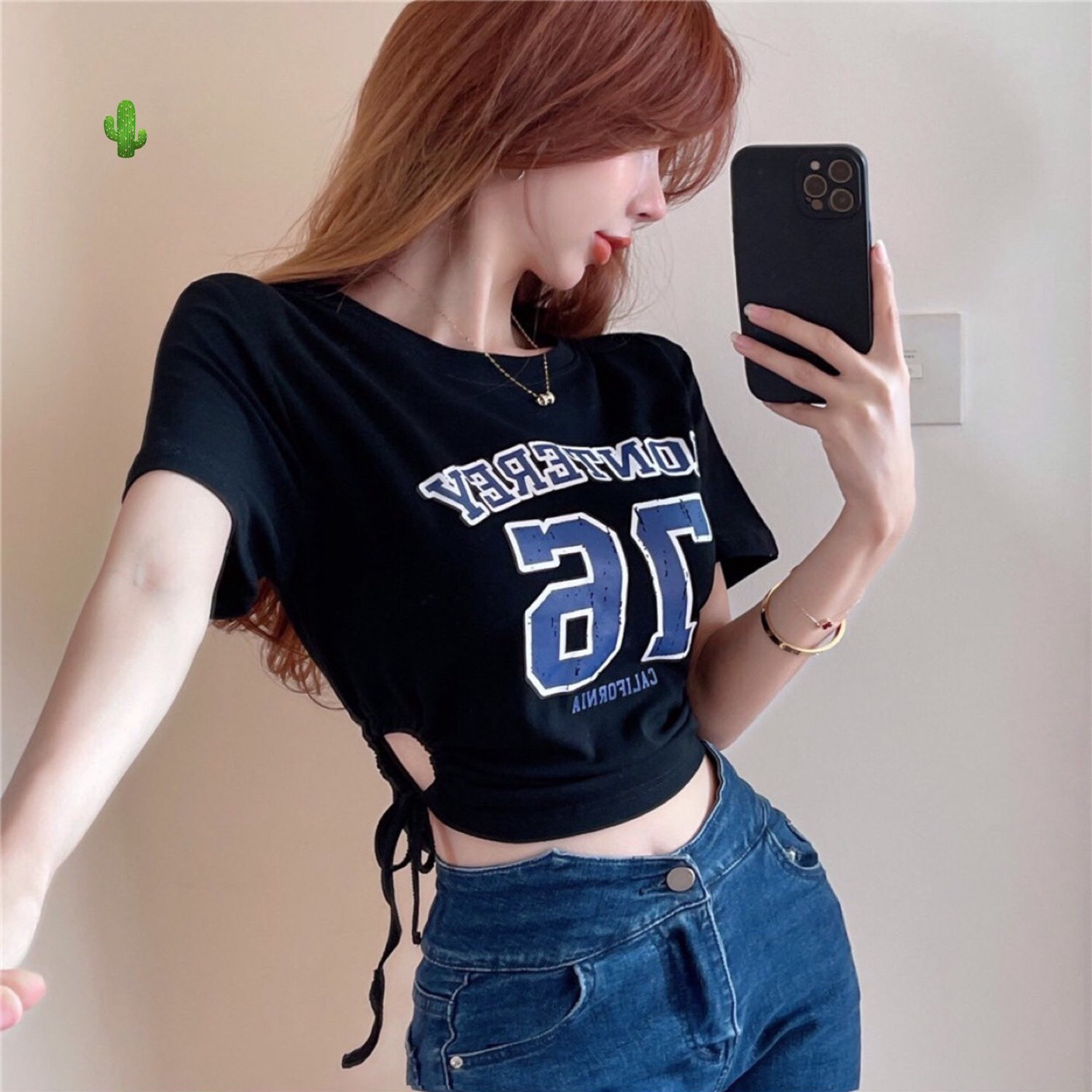 Áo Thun Nữ Croptop Cổ Tròn Tay Ngắn Dây Rút Eo 76 - Ausa House
