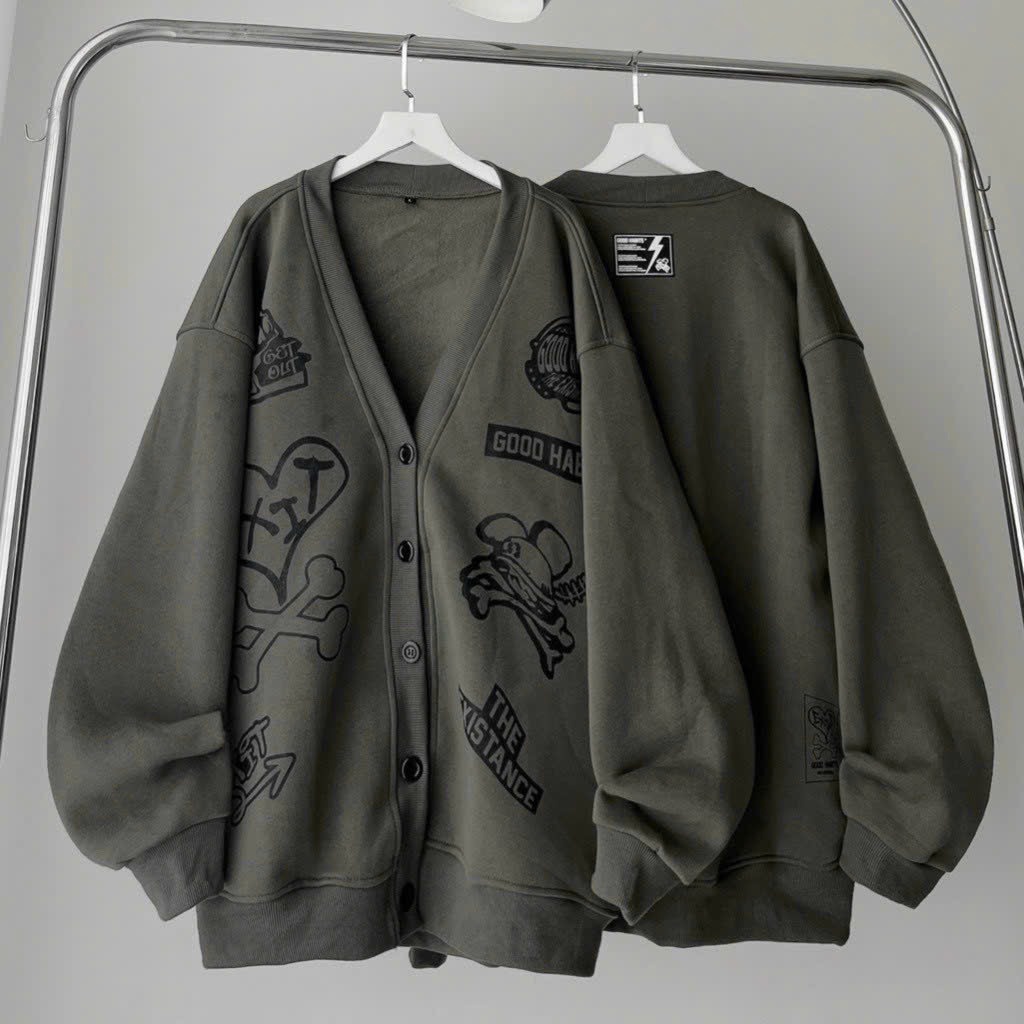 Áo Khoác Nữ Cardigan Màu Đen Chất Liệu Nỉ Vải Bông From Rộng Chống Nắng Cực Tốt Mẫu Áo Cute Mang Hot Trend-htm Fashion