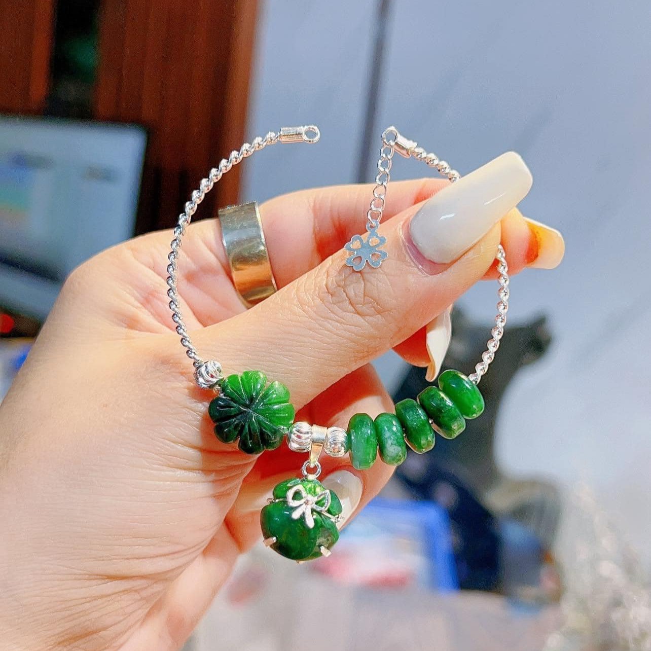 Alternative view of Vòng Tay Bạc Ta Charm Ngọc Cẩm Thạch Sơn Thủy Thiên Nhiên - Thắng Giang
