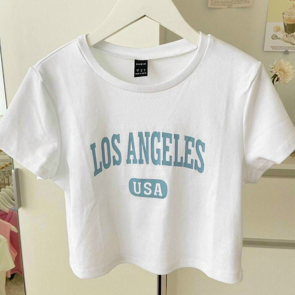 Áo Thun Nữ Croptop Cổ Tròn Tay Ngắn Losangeles Usa - Ausa House