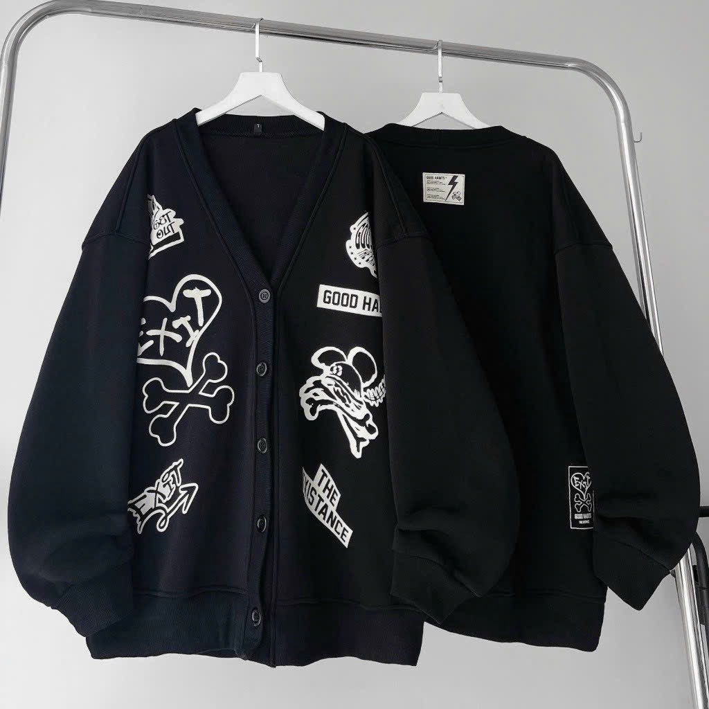 Áo Khoác Cardigan Đen Habits Có Vải Chất Liệu Tốt Phối Theo Form Rộng Siêu Đẹp Hàng Hot Trend-htm Fashon