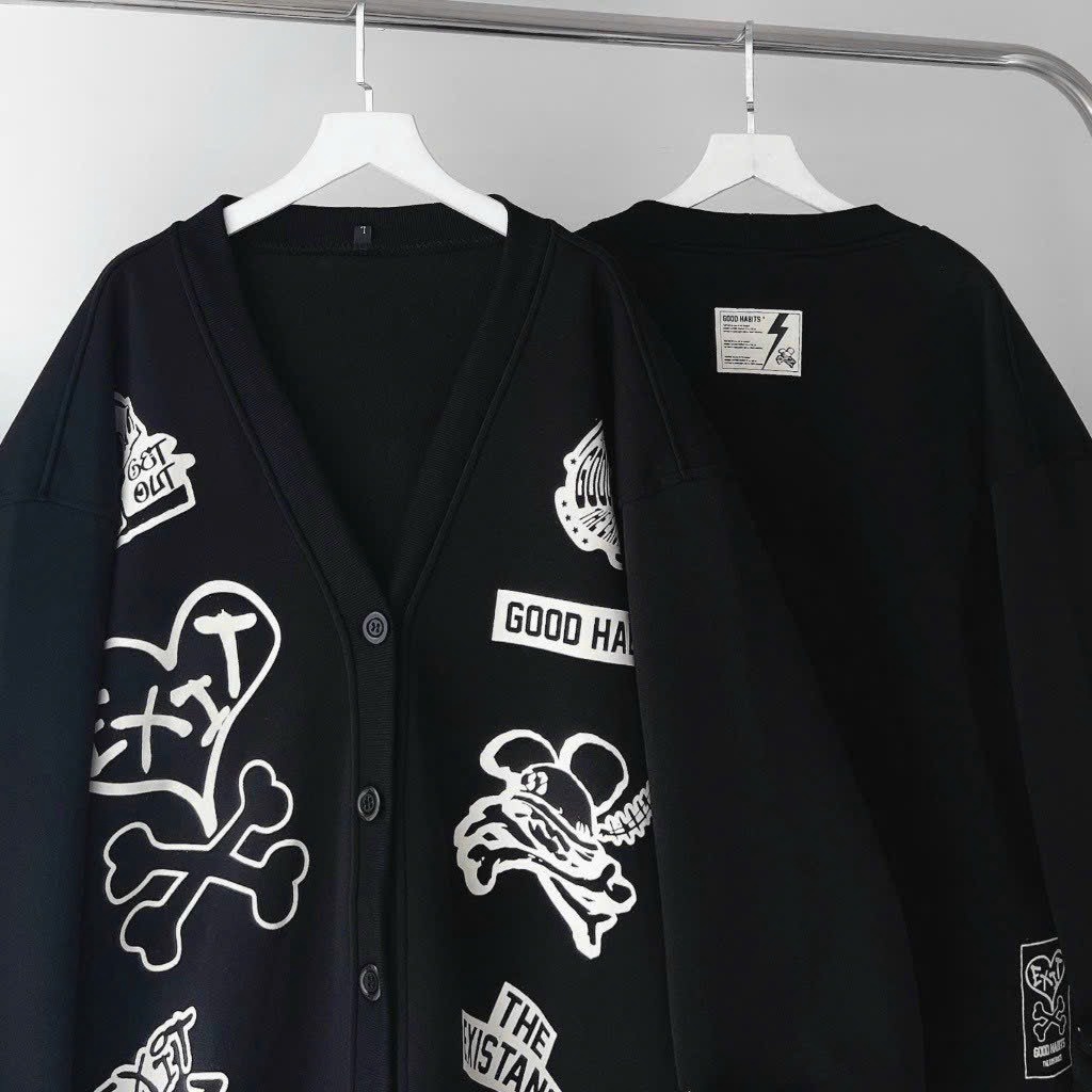 Alternative view of Áo Khoác Cardigan Đen Habits Có Vải Chất Liệu Tốt Phối Theo Form Rộng Siêu Đẹp Hàng Hot Trend-htm Fashon