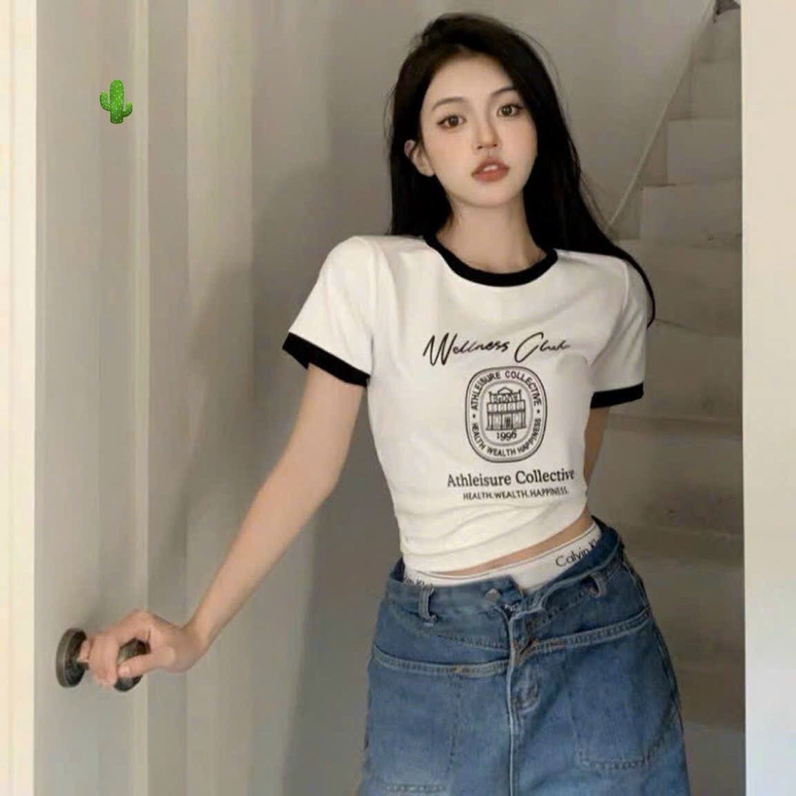 Alternative view of Áo Thun Nữ Croptop Cổ Tròn Tay Ngắn Wellness Club - Ausa House