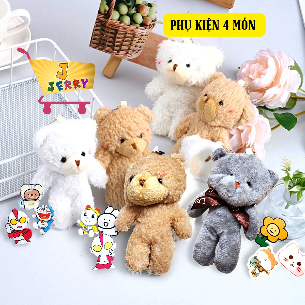 Alternative view of [bộ Phụ Kiện 4 Món] 1 Móc Gấu Treo, 3 Sticker Mica Ghim Balo, Túi Xách - Jerry