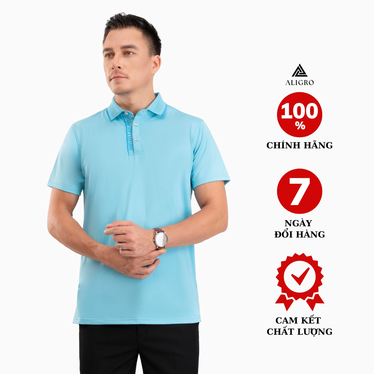 Alternative view of Áo Polo Golf Nam Ngắn Tay Chất Vải Coolmax Màu Xanh Biển Năng Động Algplo105 - Aligro