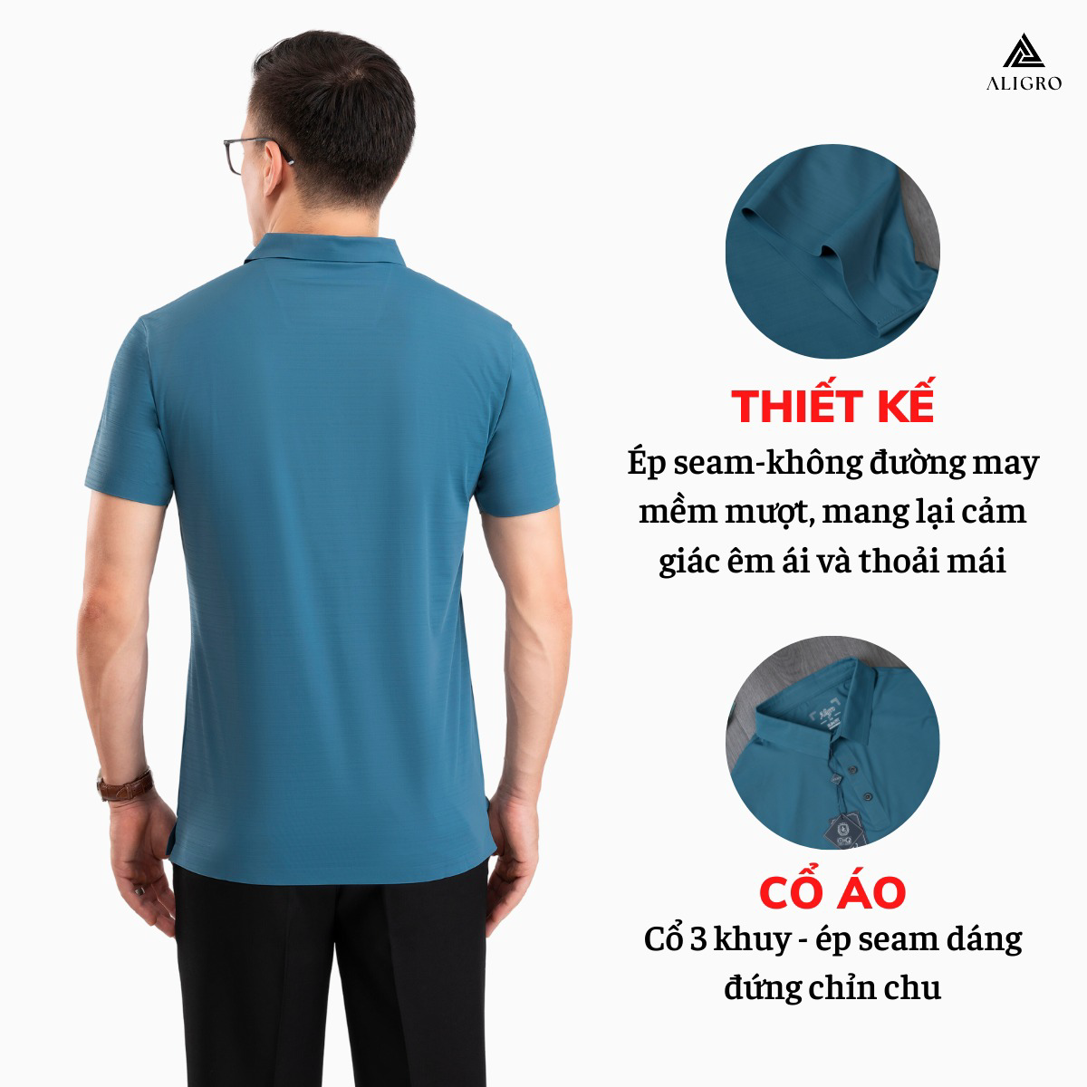 Alternative view of Áo Polo Golf Nam Ngắn Tay Chất Vải Coolmax Màu Xanh Đậm Trơn Năng Động Algplo121- Aligro