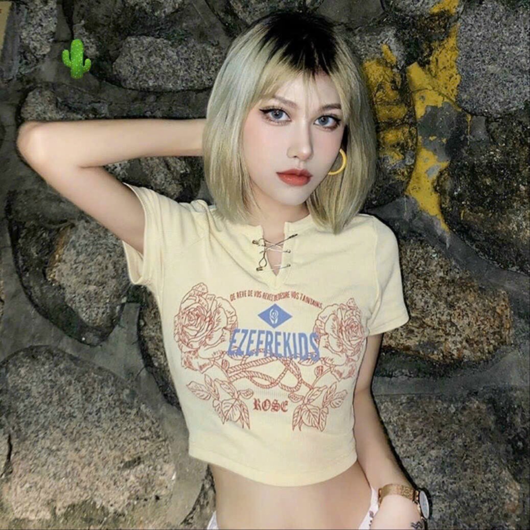 Áo Thun Nữ Croptop Cổ Tròn Tay Ngắn Ezefrekids Rose - Ausa House