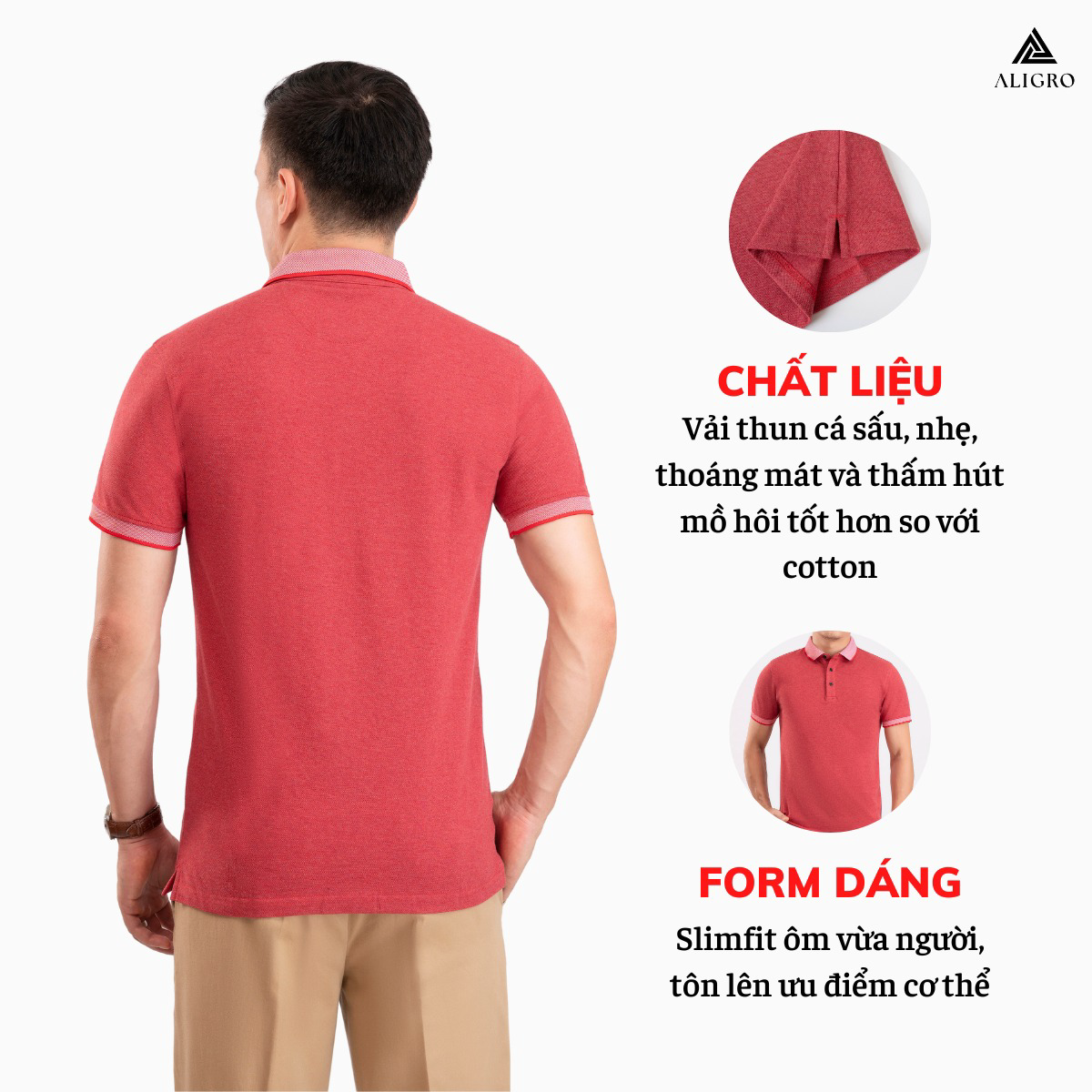 Alternative view of Áo Polo Nam Ngắn Tay Đỏ Lợt Algplo99 - Aligro