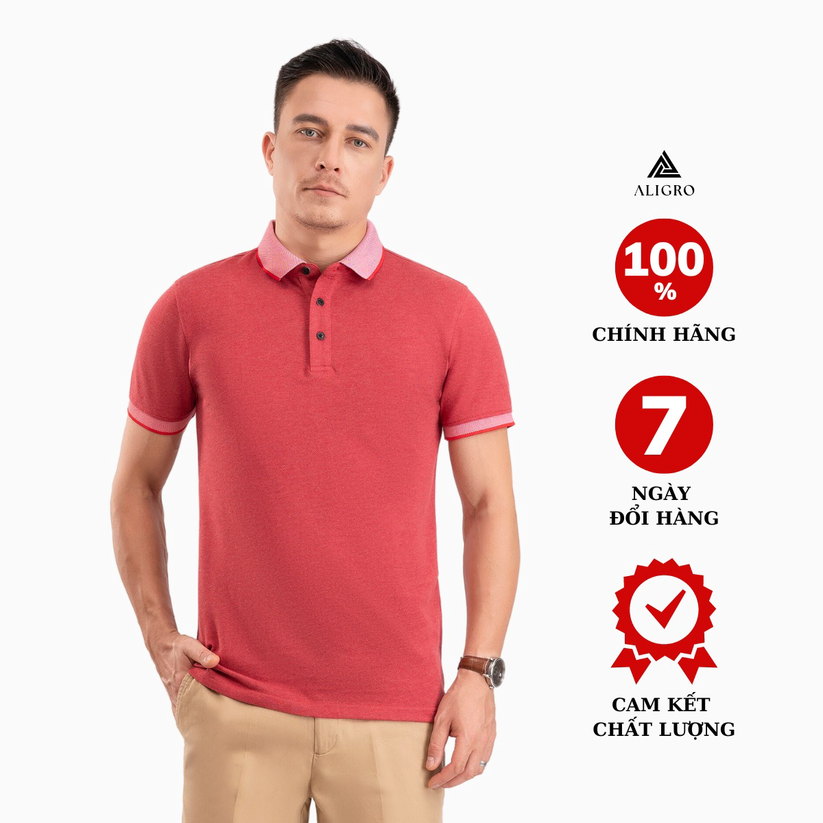 Áo Polo Nam Ngắn Tay Đỏ Lợt Algplo99 - Aligro