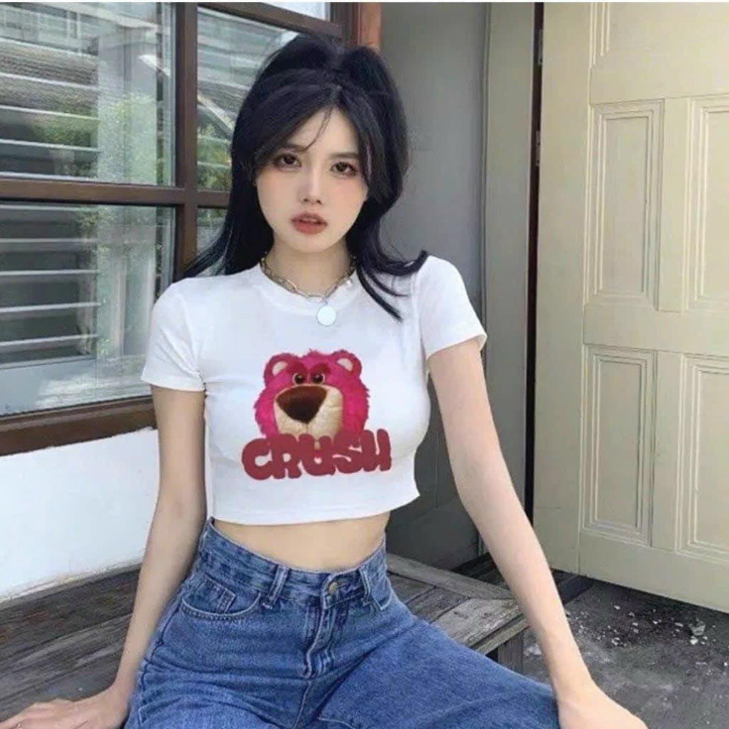 Áo Crotop Ôm Body Nữ Gấu Dâu Cổ Tròn Tay Ngắn Sa146 - Sam Store