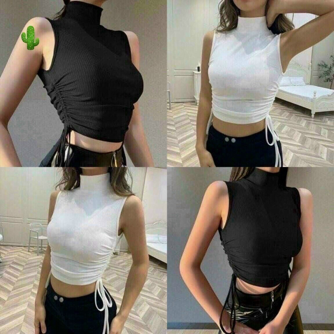 Áo Thun Croptop Cổ Lọ Dây Rút Eo - Ausa House
