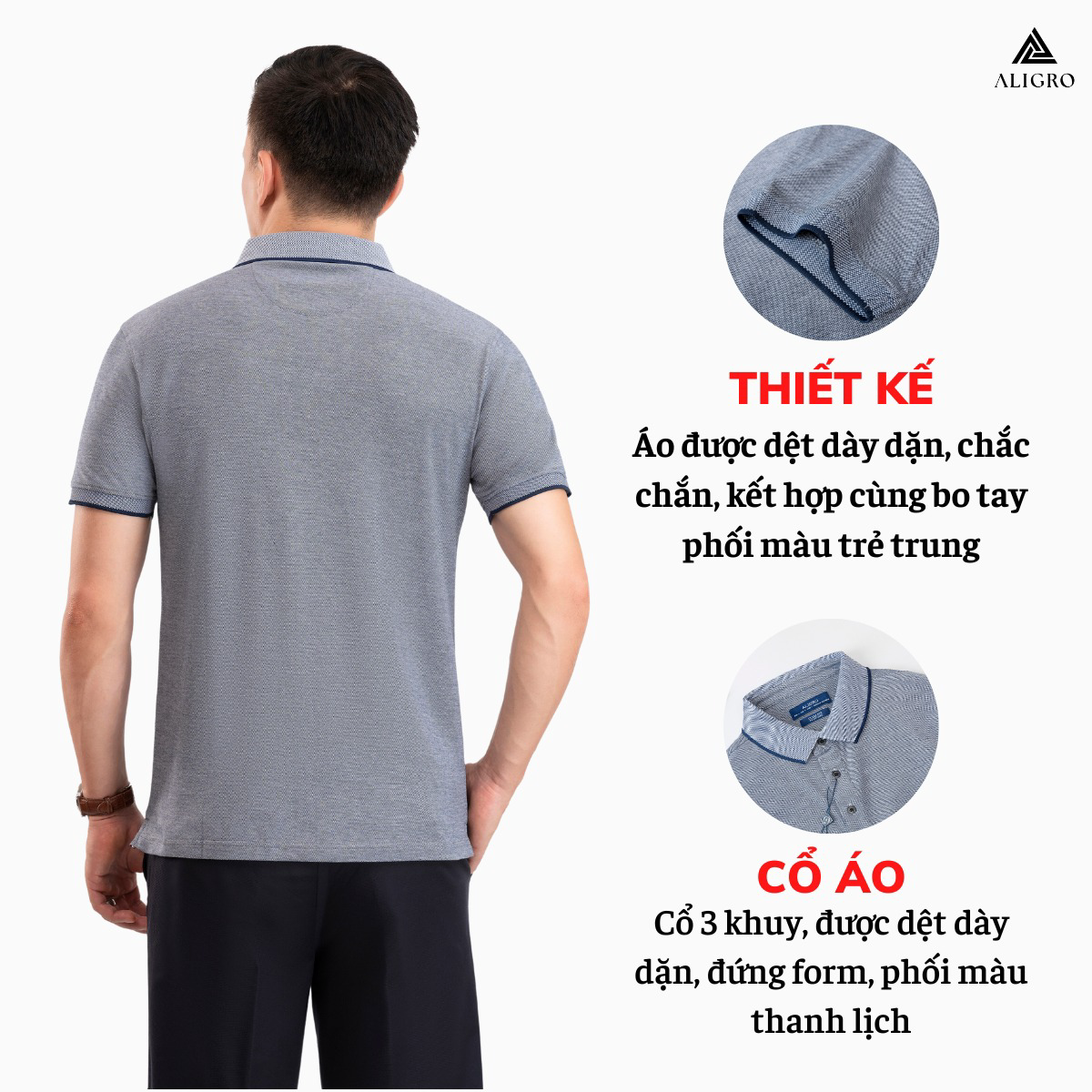 Alternative view of Áo Polo Nam Ngắn Tay Phối 2 Màu Sợi Ghi-navy Algplo92 - Aligro