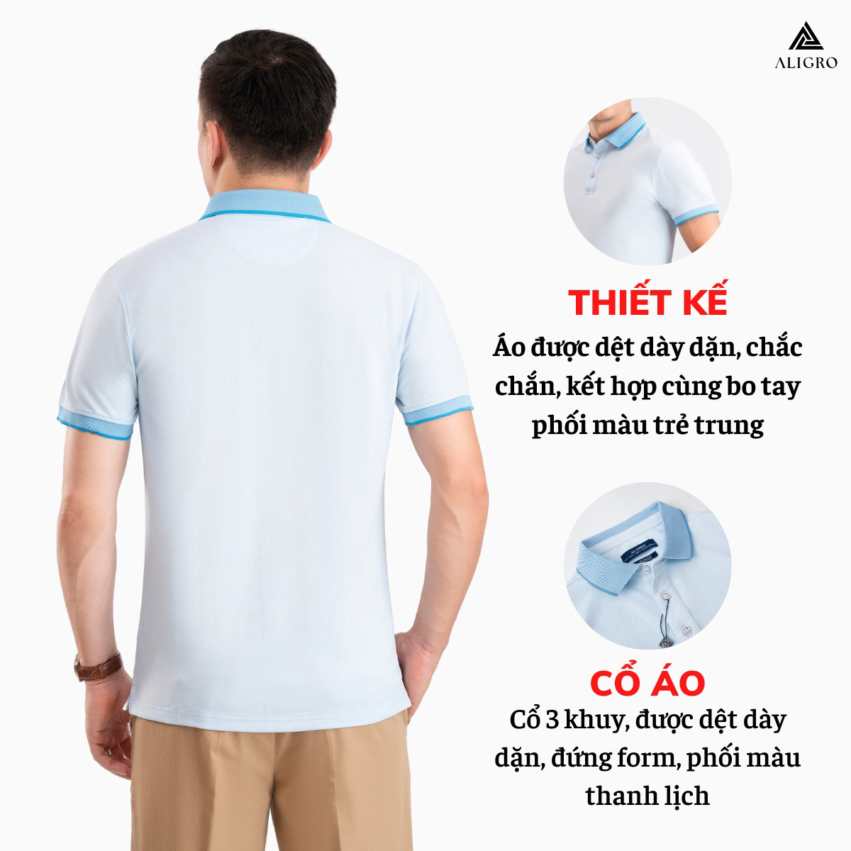 Alternative view of Áo Polo Nam Ngắn Tay Xanh Biển Algplo90 - Aligro