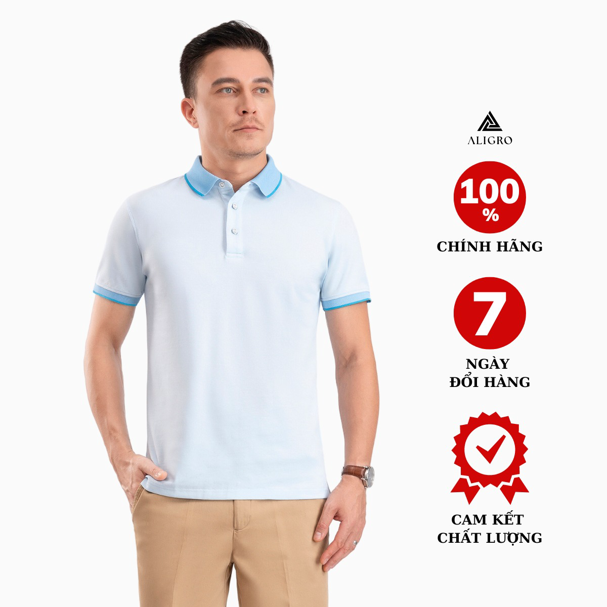 Áo Polo Nam Ngắn Tay Xanh Biển Algplo90 - Aligro