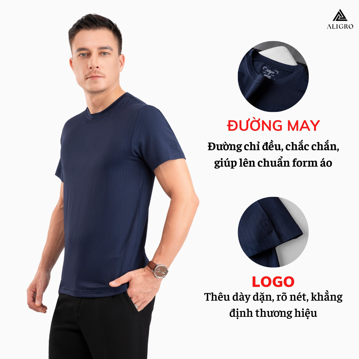 Alternative view of Áo Phông Cộc Tay Ô Chấm Màu Navy Algapc074 - Aligro