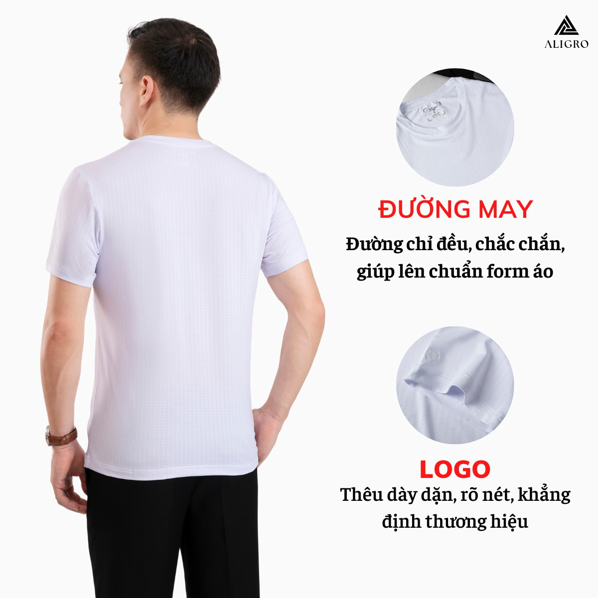 Alternative view of Áo Phông Nam Ngắn Tay Aligro Chất Vải Cotton Ô Chấm Màu Trắng Năng Động Algapc073 - Aligro