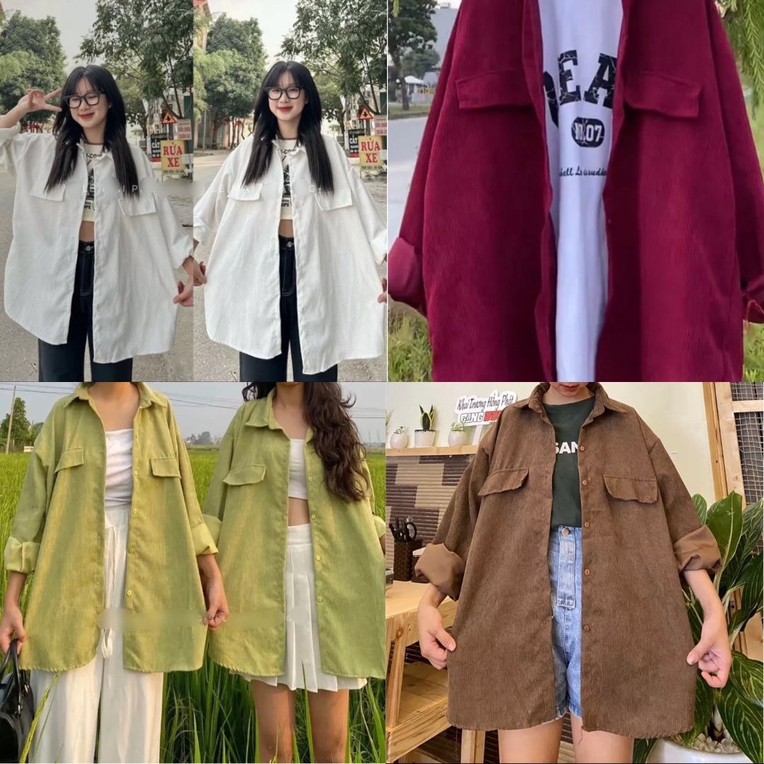 Áo Sơ Mi Nhung Tăm Nữ Đủ Màu