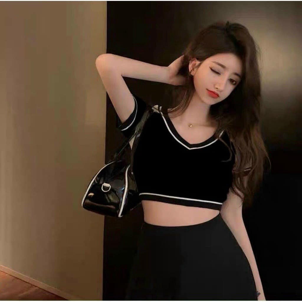 Alternative view of Áo Crotop Cổ Tim Phối Viền Ôm Body Chất Thun Gân Sa177 - Sam Store