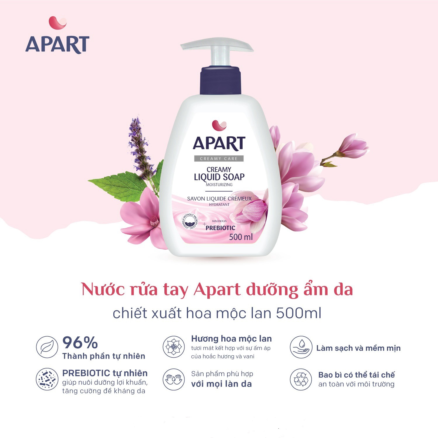 Alternative view of [ Mua 3 Tặng 1 ] Nước Rửa Tay Dưỡng Ẩm Da Chiết Xuất Hoa Mộc Lan 500ml- Apart