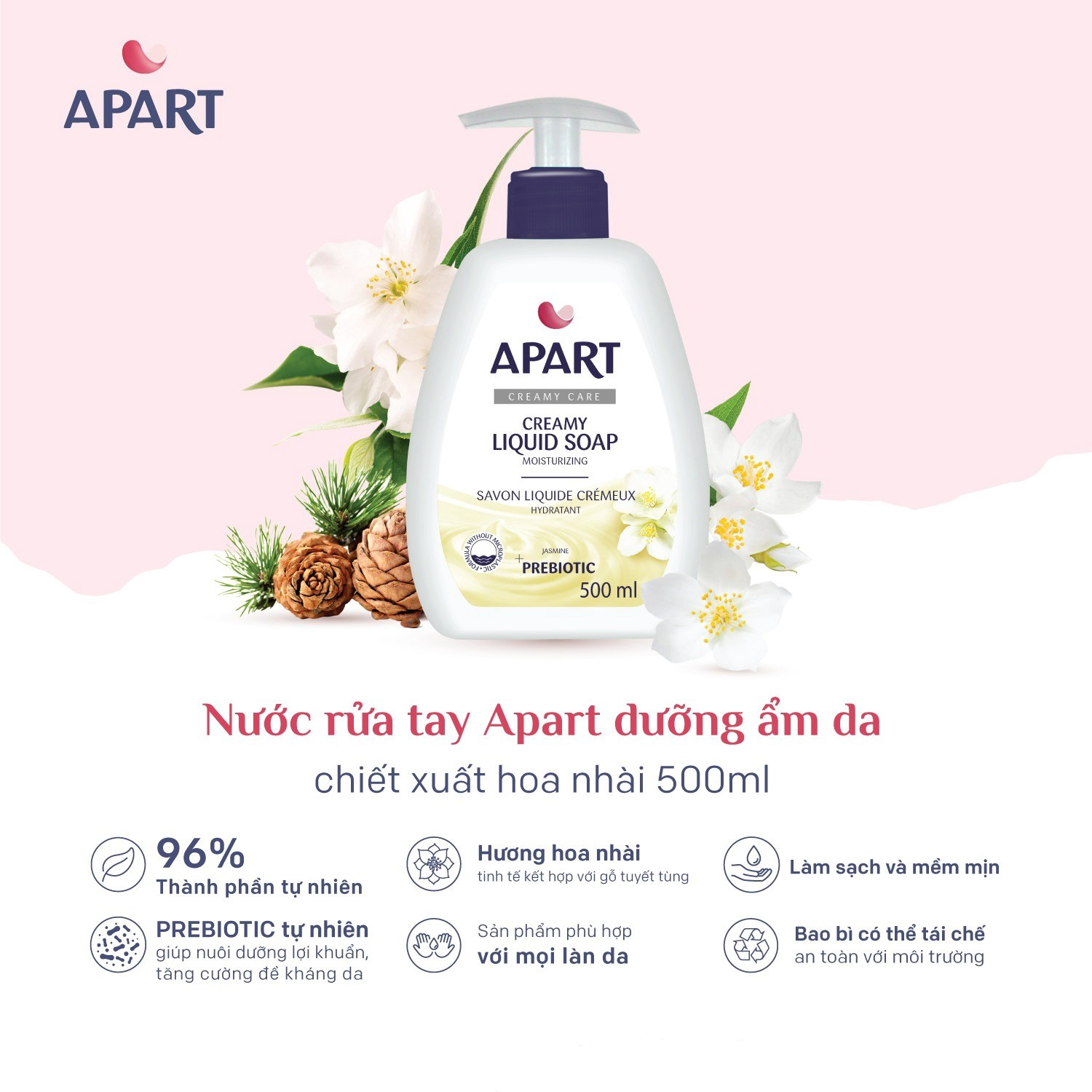 Alternative view of [ Mua 3 Tặng 1 ] Nước Rửa Tay Dưỡng Ẩm Da Chiết Xuất Hoa Nhài 500ml - Apart