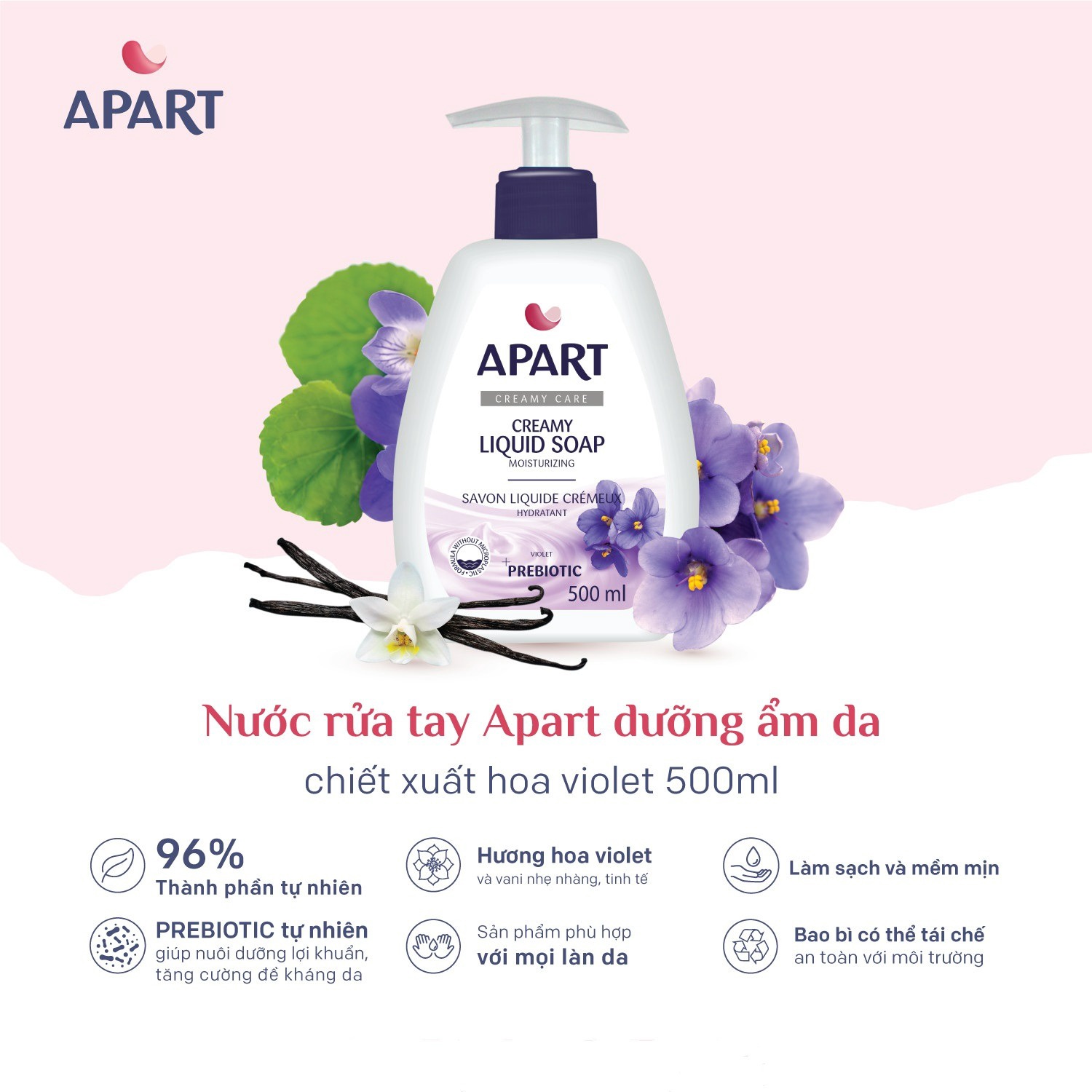 Alternative view of [ Mua 3 Tặng 1 ] Nước Rửa Tay Dưỡng Ẩm Da Chiết Xuất Hoa Violet 500ml - Apart