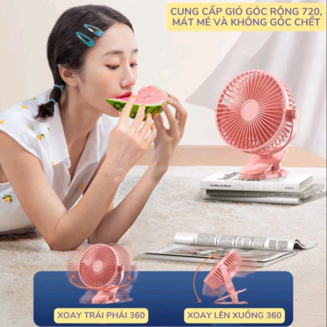 Alternative view of Quạt Kẹp Bàn, Du Lịch, Treo Ô Tô Sạc Tích Điện Xoay 720 Độ - Shop Mẹ Bống