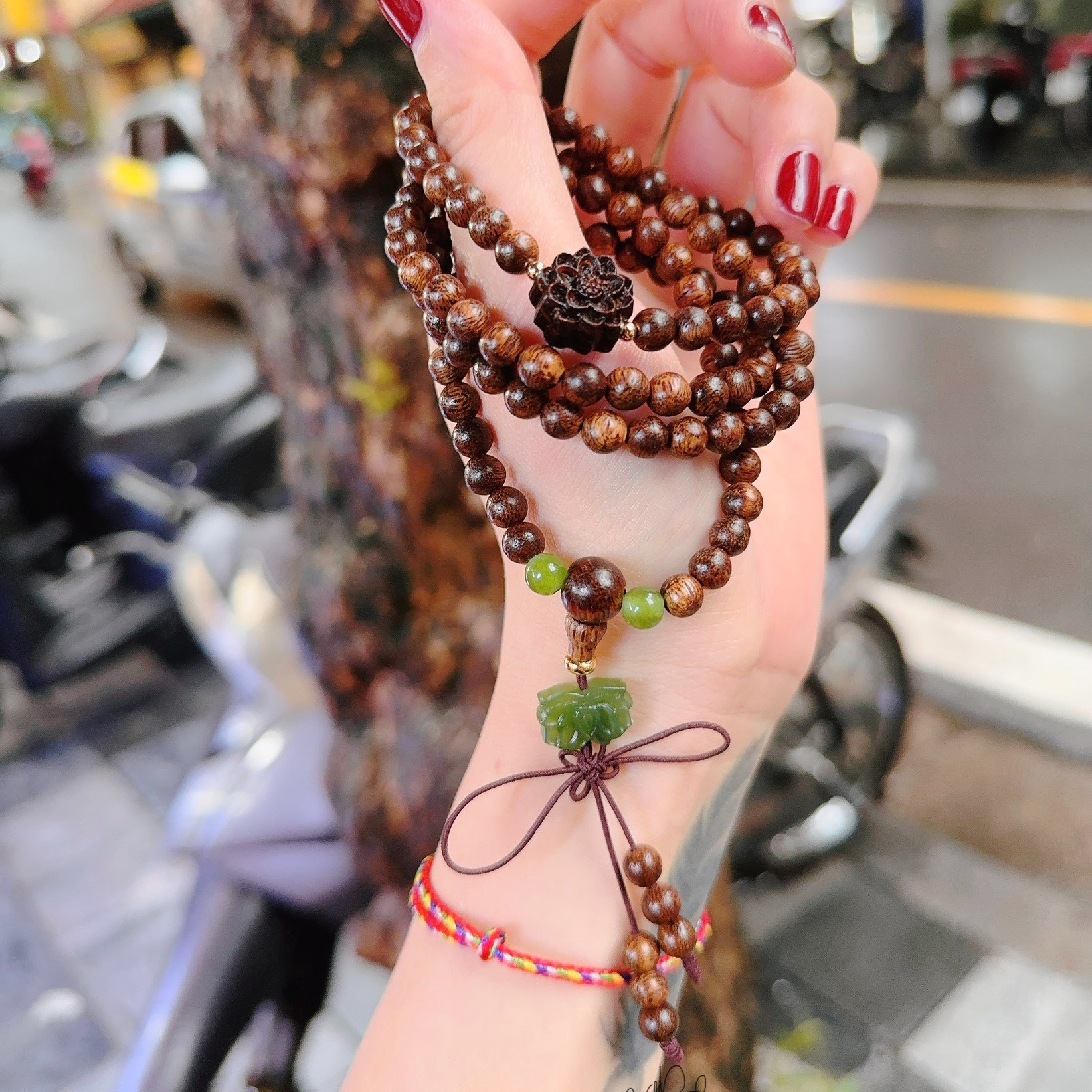 Vòng Tay Sen Trầm Hương Tốc Phối Sen Ngọc Bích Thiên Nhiên Tết Đồng Tâm - Thắng Giang
