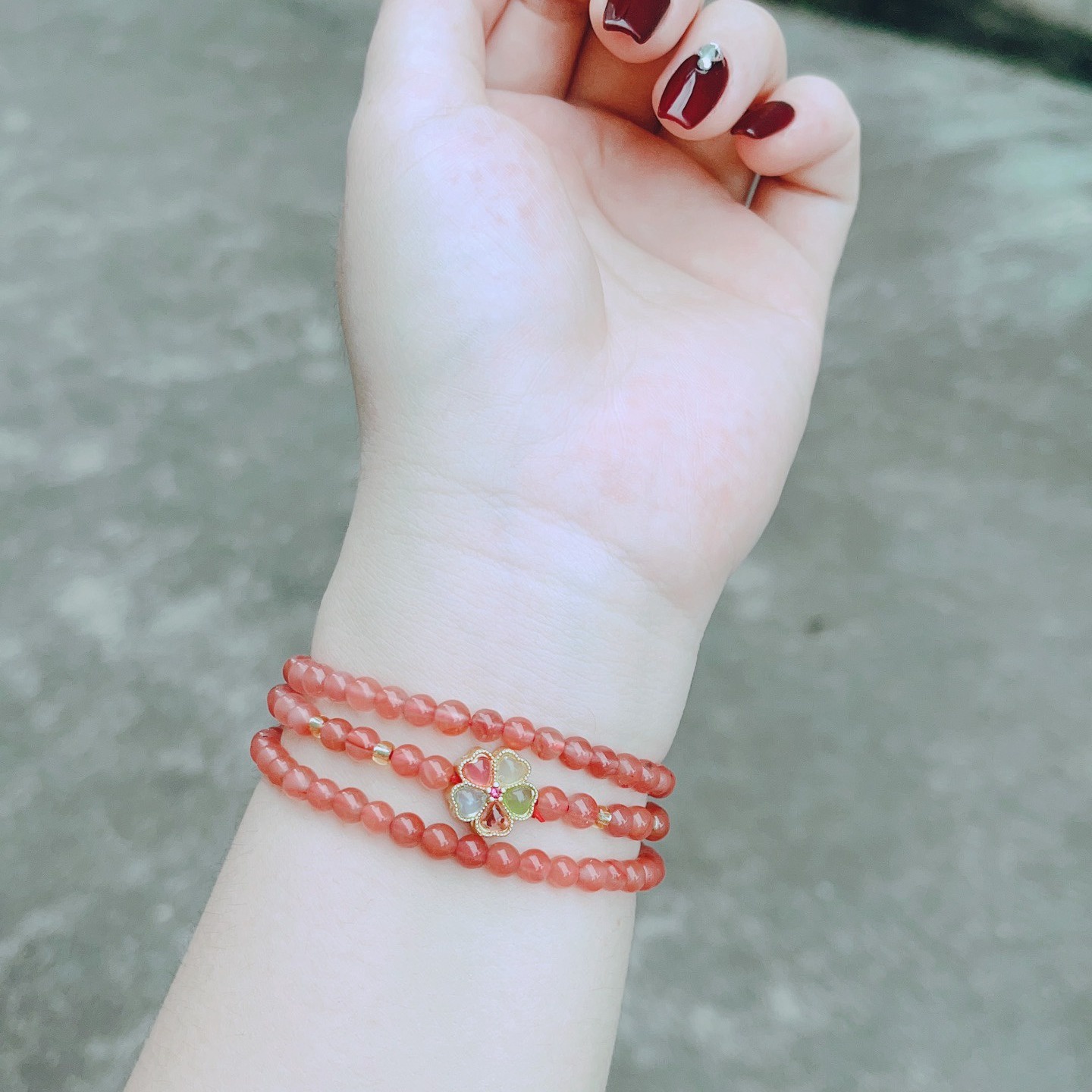 Alternative view of Vòng Tay Mã Não Nam Hồng Thiên Nhiên Phối Charm Hoa - Thắng Giang