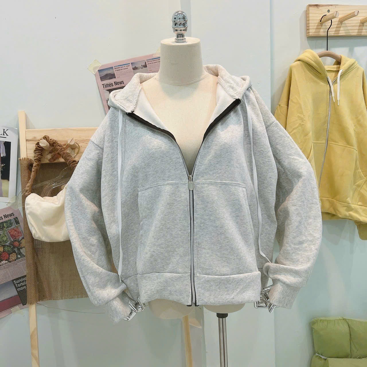 Alternative view of Áo Khoác Hoodie Nữ Nỉ Form Rộng Cánh Tay Phối Theo Phong Cách Hàn Quốc Chất Vải Siêu Dày Dặn Hàng Hot Trend-htm Fashion