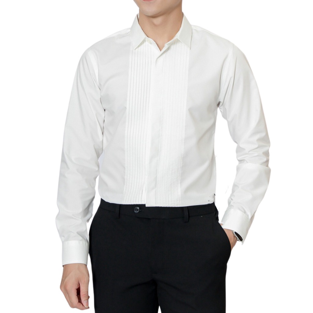 Áo Sơ Mi Nam Trắng Xếp Ly Tuto5 Menswear Vr05 - Sơ Mi Công Sở Dài Tay Cotton Chống Nhăn Cao Cấp - Tuto5