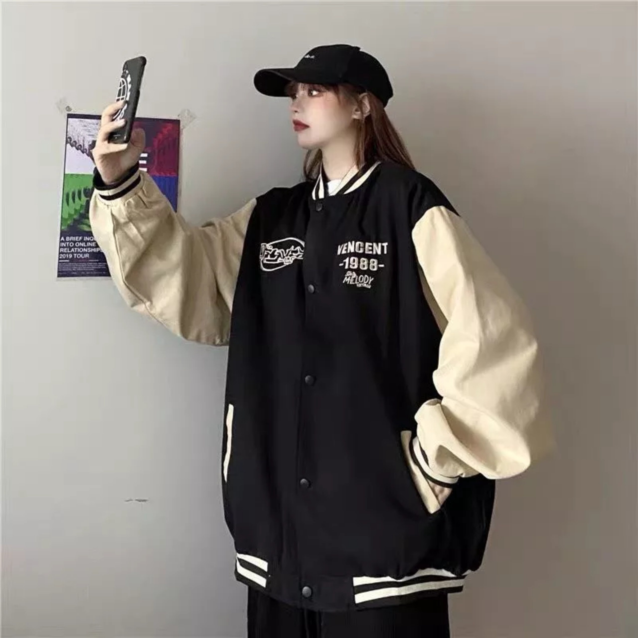 Alternative view of Áo Khoác Bomber 1988 Nữ Unisex Form Rộng Chất Nỉ