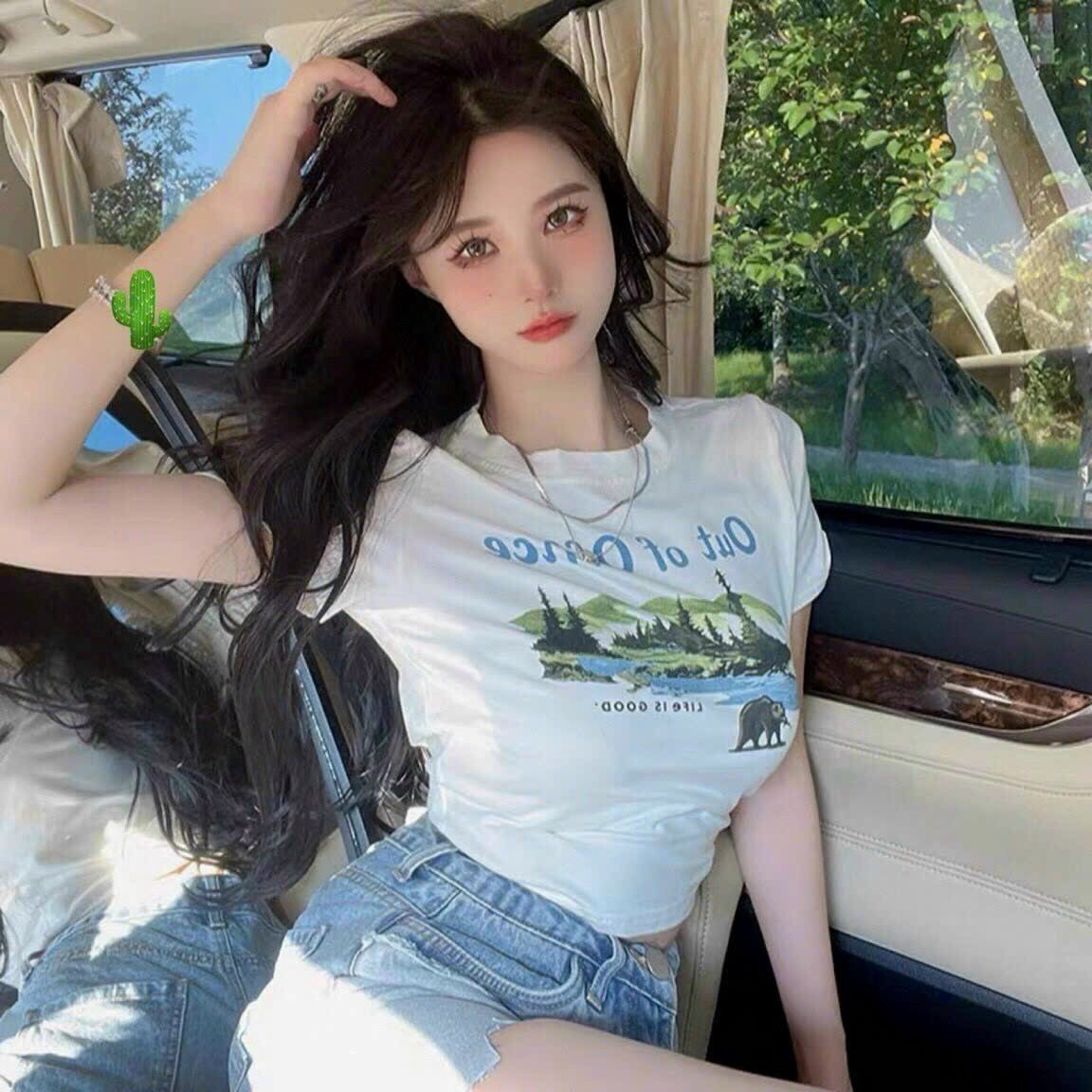 Áo Thun Nữ Croptop Cổ Tròn Tay Ngắn Rừng Cây - Ausa House