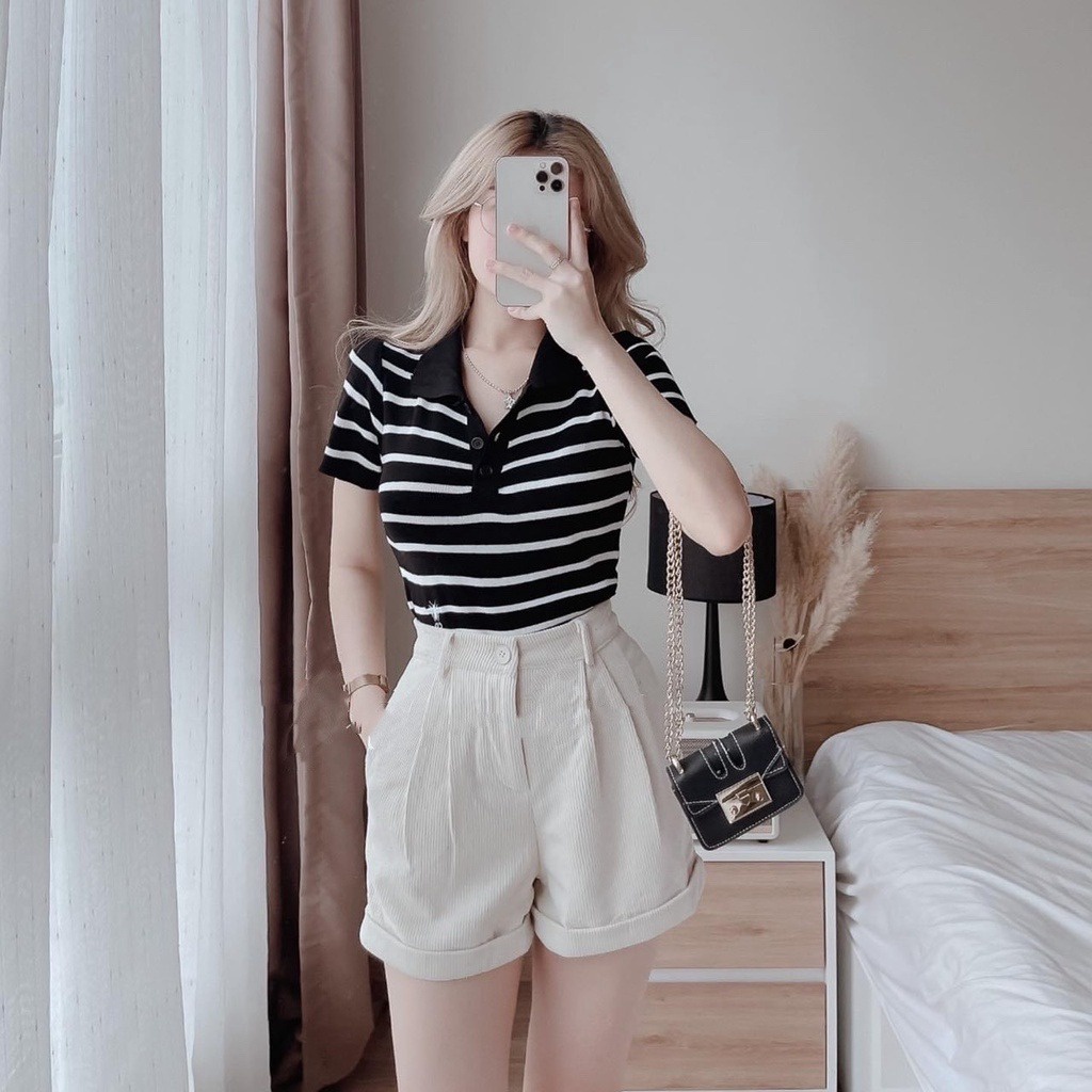 Alternative view of Áo Len Dệt Kim Cổ Bẻ Kẻ Ngang Họa Tiết Thêu Ong Slcxa137 - Chipxinhxk