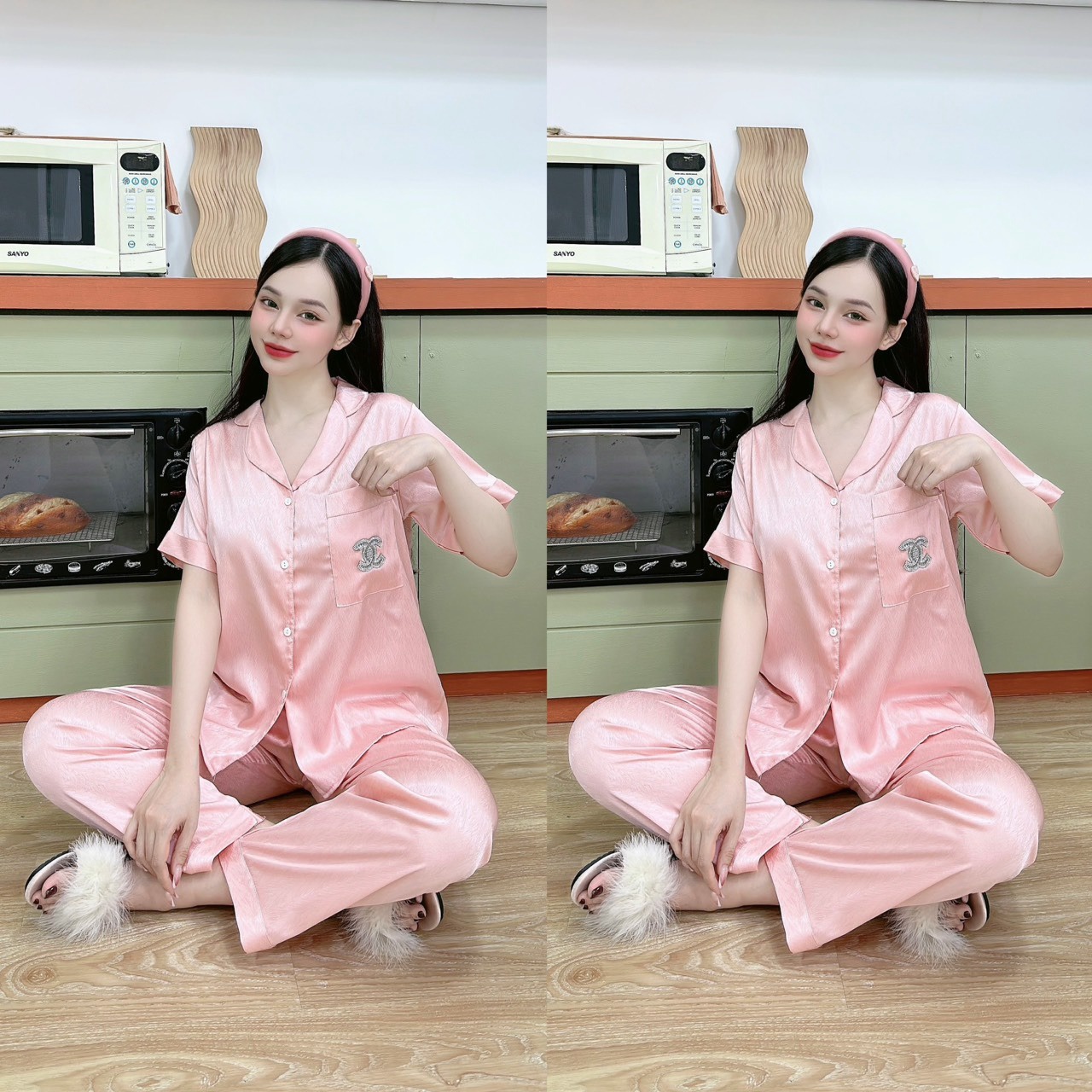 Alternative view of Bộ Pijama Gấm Tay Ngắn Quần Dài - Lê Phương Boutique